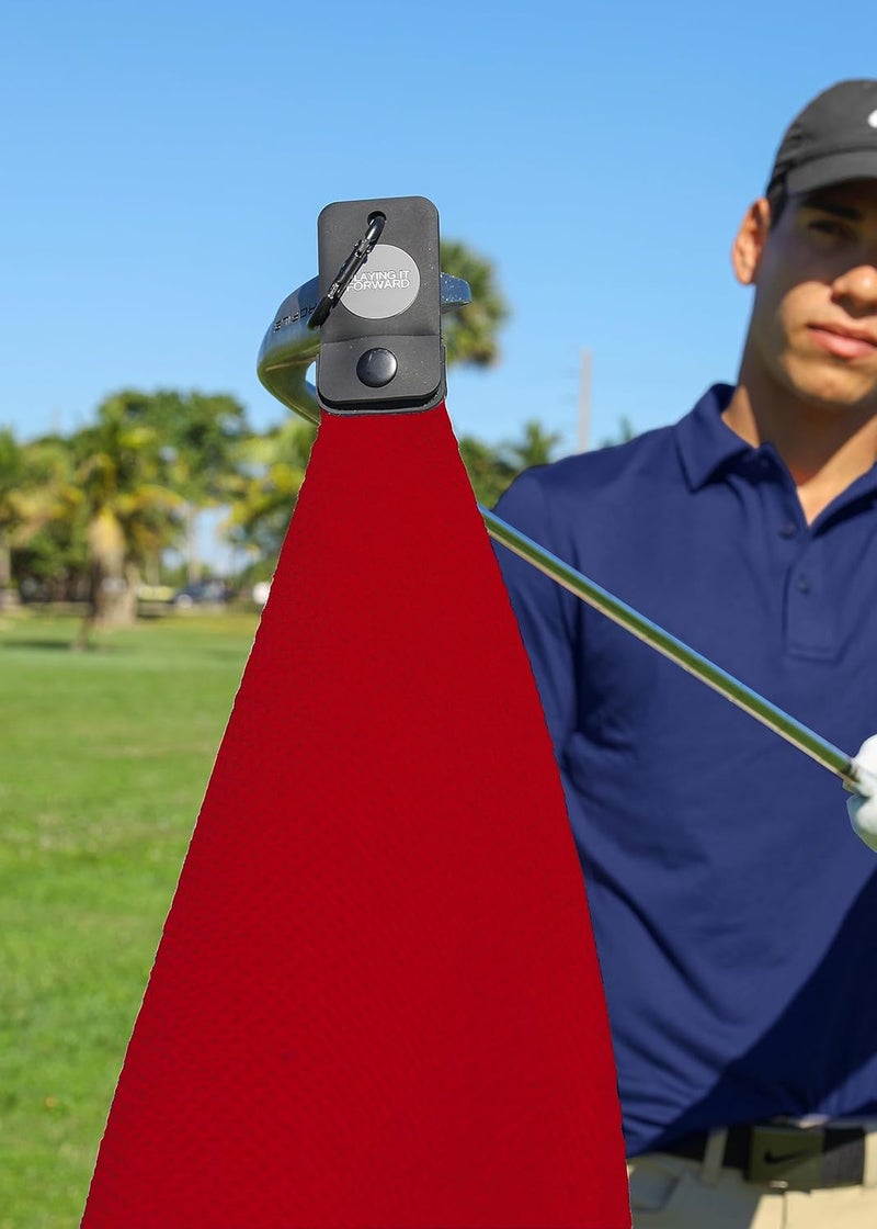 Playing It Forward Magnetic Golf Towels for Golf Bags with Clip & Ultra Strong Magnet - Waffle Weave Microfiber Towel for Secure Hold on Bags & Carts - Ideal Club Cleaner & Accessories - Red - Image 4